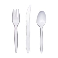 Economy White Plastic Cutlery Knife Fork & Spoon